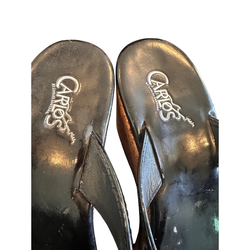 Carlos by Carlos Santana Black Patent Leather Floral Cork Wedge Sandals 7M - Picture 7 of 9